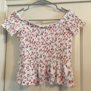 AE Smocked Floral Peplum Blouse